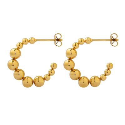 China FASHION TOP Fashion Gold Plated Steel Beads Stud Earrings Vintage Stainless Steel Single Bead Hoop Earrings for sale