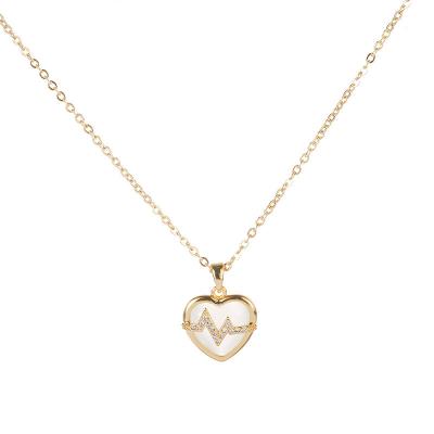 China New Arrival Trendy Gold Plated Fashion Delicate Stainless Steel Shell Heart Necklace Zircon Heartbeat Pendant Necklace for sale