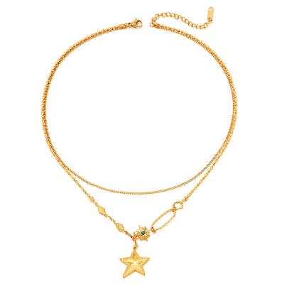 China New Trend Trendy Star Adjustable Choker Necklace Delicate Simple Multilayer Gold Plated Stainless Steel Star Pentagon Necklace for sale