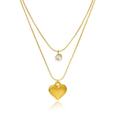 China Delicate Double Layer Heart Choker Fashion Charm TRENDY Necklace 14K Gold Plated Stainless Steel Heart Clavicle Necklace for sale