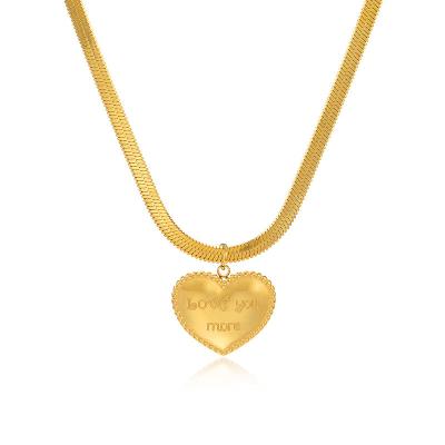 China Newest FASHIONABLE Gold Plated Stainless Steel Heart Necklace Fishbone Chain Necklace Simple Sensitive Adjustable Heart Pendant Fishing for sale