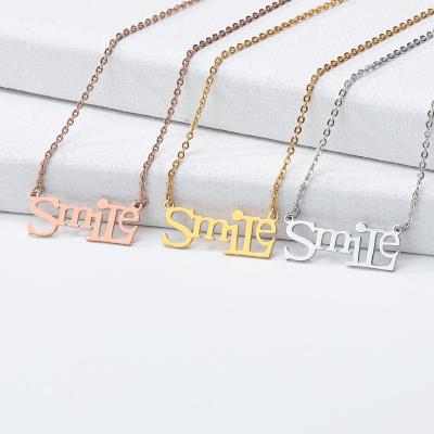 China New Arrival Trendy Smile Letter Choker Necklace Stainless Steel Gold Plated Simple Trendy Initial Necklace Female for sale