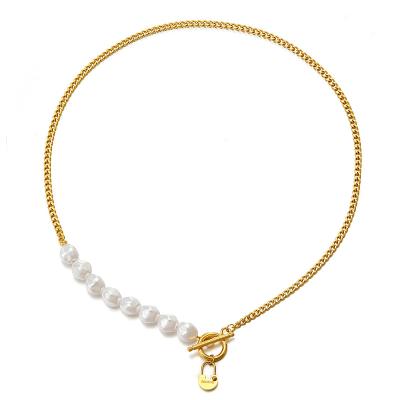 China Newest18K Fashionable Lock Necklace OT Clasp Stainless Steel Gold Plated Lock Bead Chain Simple Luxury Necklace for sale