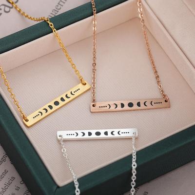 China TRENDY hot sale girls gold plated bar moon necklace women simple elegant stainless steel bar moon necklace for sale