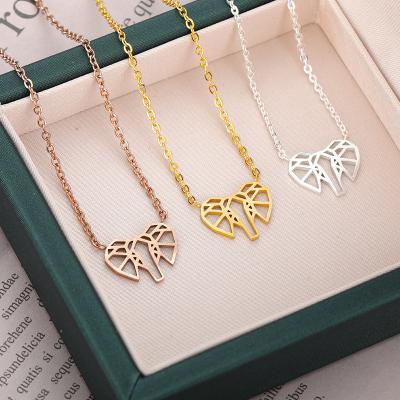 China Newest Simple Hollow Elephant Necklace Women FASHIONABLE Individuality Stainless Steel Gold Plated Elephant Choker Animal Necklace for sale