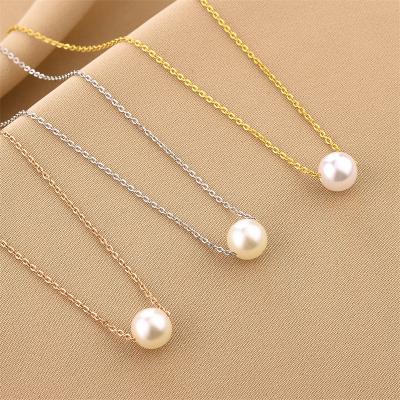 China FASHIONABLE Hot Selling Gold Plated Stainless Steel Girls Shell Pearl Clavicle Necklace Women Fashion Shell Pearl Choker Necklace Simple for sale