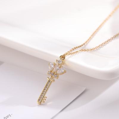 China Hot Selling FASHIONABLE Gold Plated Zircon Key Necklace Sparkling Crystal Key Necklace Simple Delicate for Women Girls for sale