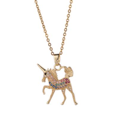 China Hot Selling Colorful Zircon FASHIONABLE Unicorn Choker Necklace Unicorn Women Necklace Fashion Individuality Gold Plated for sale