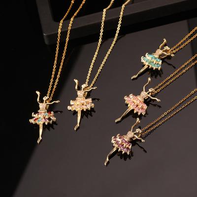 China Hot Selling FASHIONABLE Zircon Cute Sweet Rhinestone Colorful Girl Necklace Dancing Angel Necklace Women Girls for sale