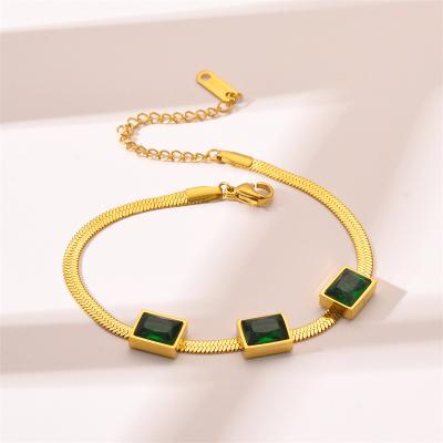 China Newest FASHIONABLE Luxury Gold Plated Stainless Steel Emerald Cubic Zirconia Bracelet Women Zircon Bracelet Charming Girls for sale