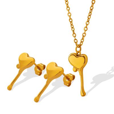 China Newest FASHIONABLE irregular peach heart necklace earring set individuality stainless steel heart earring necklace charm set for sale