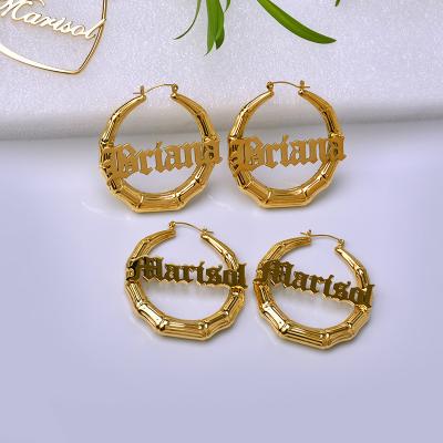 China FASHIONABLE Hot Selling Stainless Steel Letter Fonts Initial Earrings DIY Custom Name Women's Bamboo Bamboo Circle Earrings for Women Girls for sale