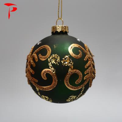 China Christmas Decoration Christmas Glass Ball Ornaments Dark Green Seamless Velvet Christmas Foam Bulk Glass Ball With Glitter Christmas Ornaments for sale