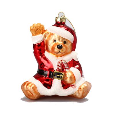 China Wholesale Handmade Glass Hanging Bear Art Sculpture Christmas Chirstmas Decor Decoration for sale