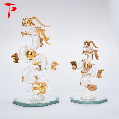 China Dragon Vase Glass Gold Vertical Shapes and Names Craft Glass Decoration Glass for sale