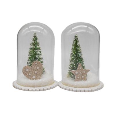 China Lots of wholesale Christmas room decoration ornaments Christmas tree is inside glass dome and wooden base for sale