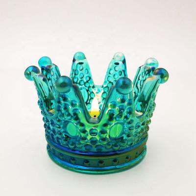 China New Product Home Decoration Ideas Colorful Plating Crown Wedding Decoration Candle Holder for sale