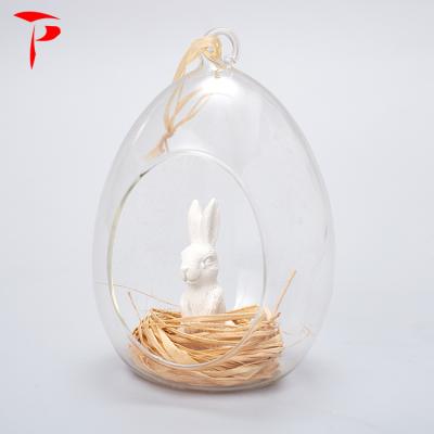 China Factory direct sale hanging egg around accessories mini glass candle holder greenhouse for home decoration for sale