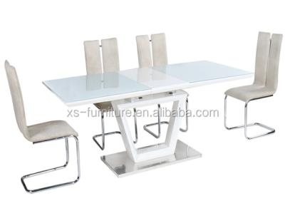 China Bazhou Furniture MDF And Tempered Glass Top Dining Table With Extensible Table for sale