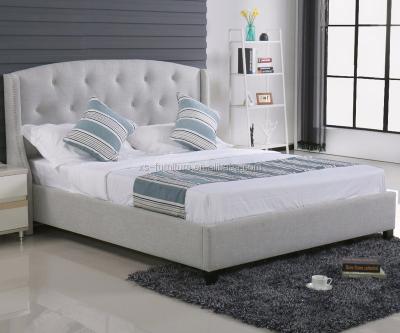 China 2021 Latest Design Grey Color Fabric Plywood Bed Frame With Decorative Button,Bedroom Furniture for sale