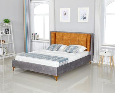 China 2022 Best Sell Blue Color Fabric Plywood Bed Frame With Decorative Button,Home Furniture for sale