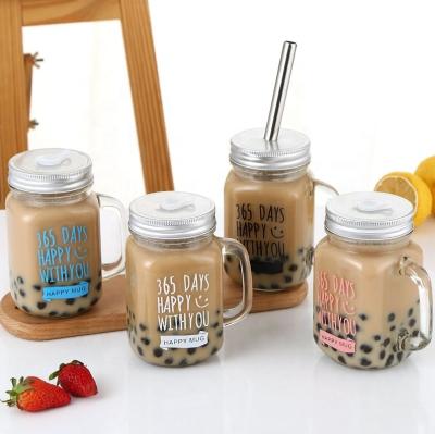 China Factory Stocked Made Wholesale Smooth Glass Mason Jar With Handle for sale