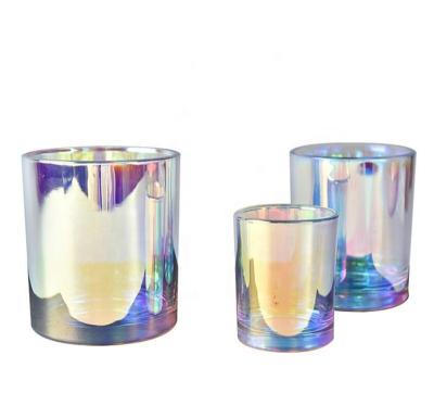 China Home Decoration Whole Candle Making Shiny Iridescent Candle Glass Jars With Luxury Iridescent Color Candle Holder for sale