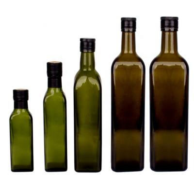 China Dark Green Bulk Empty Square Steamable Marasca 100ml 250ml 500ml 750ml 1l Cooking Olive Oil Glass Bottles for sale