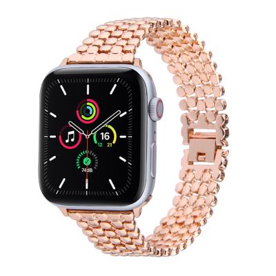 China Gold Flexible Custom Metal Stainlees Smart Watch Band Steel Chain Strap For Apple Watch I for sale