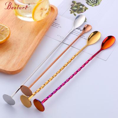 China Viable Custom Metal Stainless Steel OEM Cocktail Coffee Long Handle Gold Bar Colorful Mixing Spoon for sale