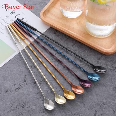 China 18/10 Stainless Steel Viable Colored Cocktail Bar Mixing Spoon Disposable Soup Spoons for sale