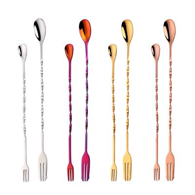 China Disposable multi-size set cheap metal fruit tea sprial cocktail shaker stirring spoon for sale