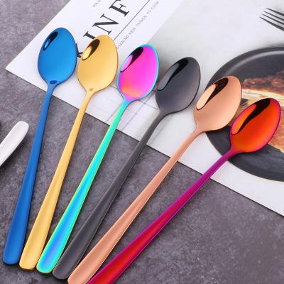 China Sustainable Household Flatware 304 Stainless Steel Long Handle Gold Ice Cream Coffee Tea Spoon for sale