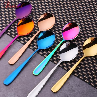 China Sustainable Amazon Sells Round Spoon Sets Flatware Stainless Steel Gold Soup Spoons for sale