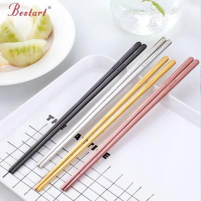 China Viable Wholesale 304 Stainless Steel Gold Mirror Polished Korean Dinnerware Flatware Chopstick Sushi Chopsticks for sale