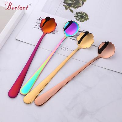 China Sustainable Cute New Products Stainless Steel Fan Ice Cream Tea Coffee Honey Spoon for sale