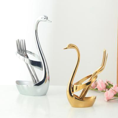 China Creative Viable Hot Selling Swan Shape Cutlery Teaspoon Fruit Fork Holder for sale