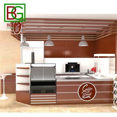 China Shopping mall high fashion cafe kiosk decoration coffee kiosk design solid wood fast food kiosk for sale for sale