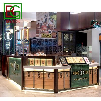 China 2021 Latest Mall Fixtures Milk Tea Shop Kiosk Bubble Tea Process Kiosk Newest In Mall Food Kiosk Design for sale