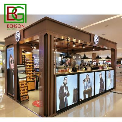 China Customized Wooden Mall Glasses Show Kiosk Optical Showcase Multi Function Sunglasses Kiosk Design for sale