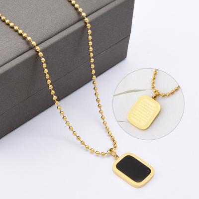 China Waterproof Fashion Hip Hop Gold Plated Square Pendant Necklace Clavicle Chain Stainless Steel Bead Necklace Jewelry for sale