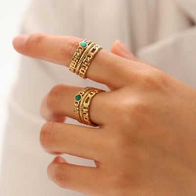 China Vintage Stainless Steel Finger Ring Jewelry Gold Plated Adjustable Waterproof Zircon Ring For Women for sale