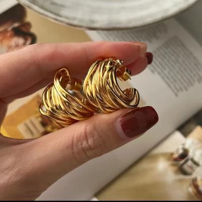 China Wholesale Trendy Luxury Fashionable 925 Silver Vintage Ear Studs Gold Plated C Shaped Earrings For Women Girls for sale