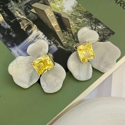 China New Fashion Bohemia Iris Petals Square Zirconia Earrings BOHEMIA Design White 925 Silver Needle Flower Stud Earrings For Women for sale