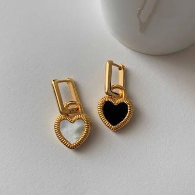 China Trendy Design Trendy Shell Love Heart Pendant Earrings White Black Double Side Gold Plated Luxury For Women Jewelry for sale