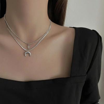 China Hip Hop Necklace Multi Layers Snake Chain Stainless Steel Necklace Accessories Women Fashion Jewelry for sale