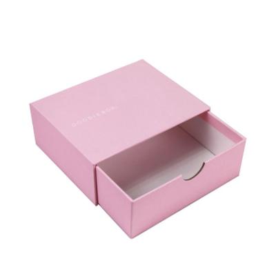 China Small Recyclable Custom Logo Printed Fancy Pink Socks Packaging Sliding Drawer Box for sale