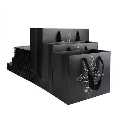 China Thanksgiving Recyclable Paper Bags Handled Paper Bags With Thank You Logo Black Recyclable Sturdy Bags for sale