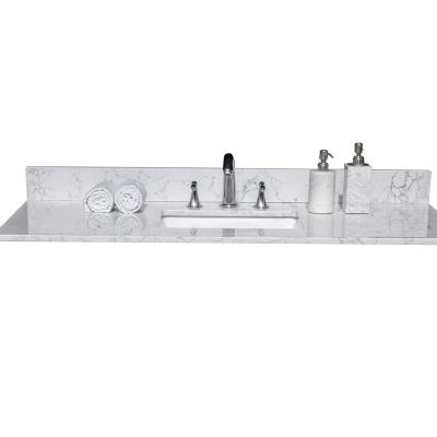 China Modern Montary 61 Inch Bathroom Vanity White Artificial Marble Top With Ceramic Sink And Backsplash for sale