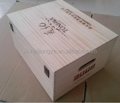 China Customized Recyclable Stain Lid 6 Color Hinged Wooden Bottle Wine Box With Handle for sale